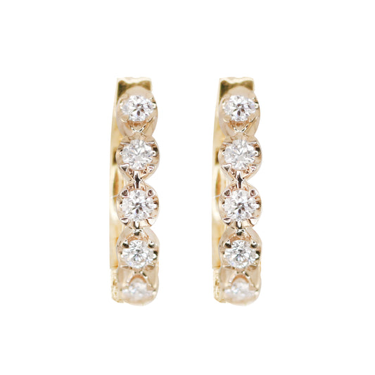 14kt gold diamond cut diamond bezel hoops