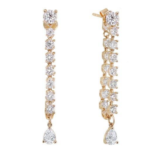 14kt gold long diamond drip earring