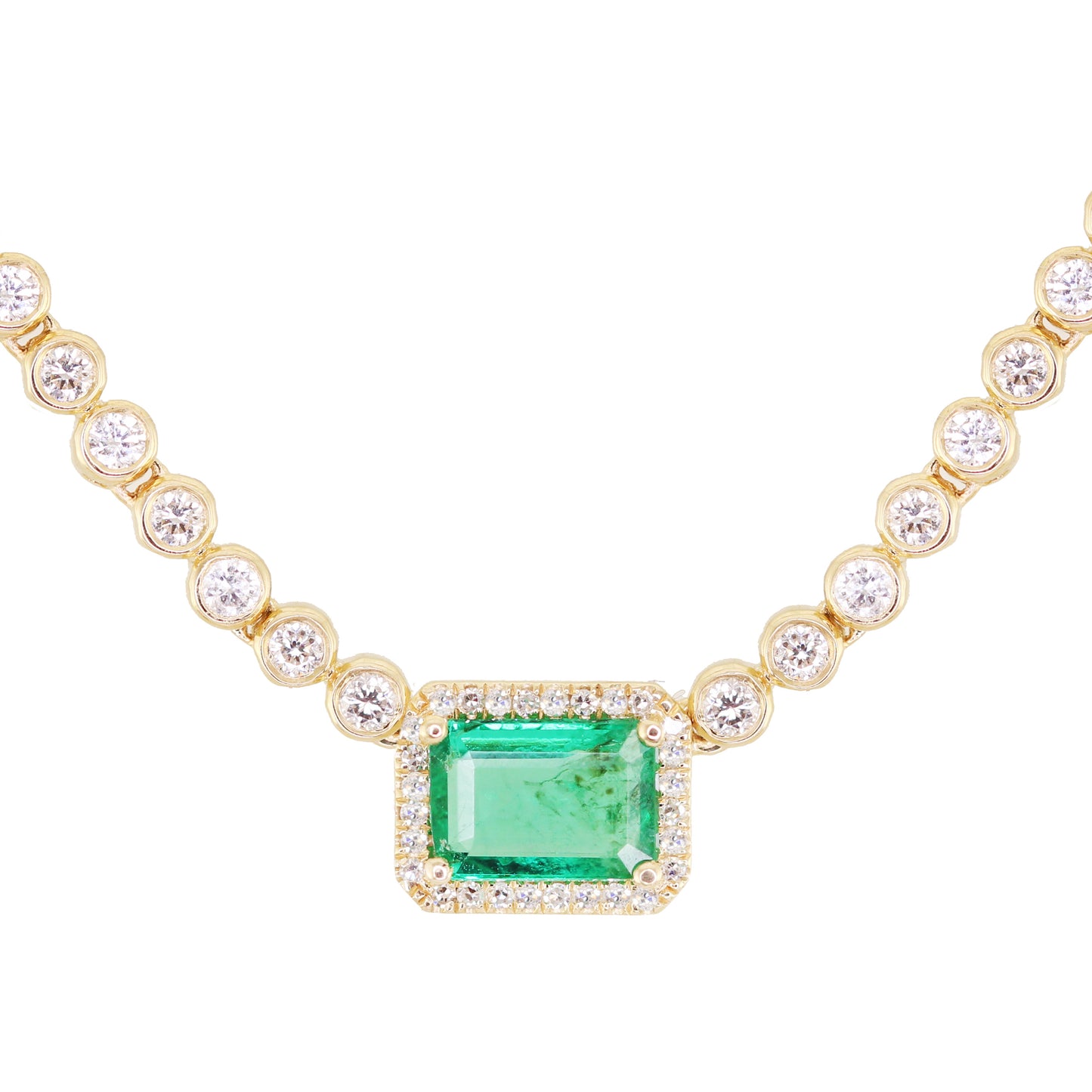 14kt gold and diamond emerald bezel necklace