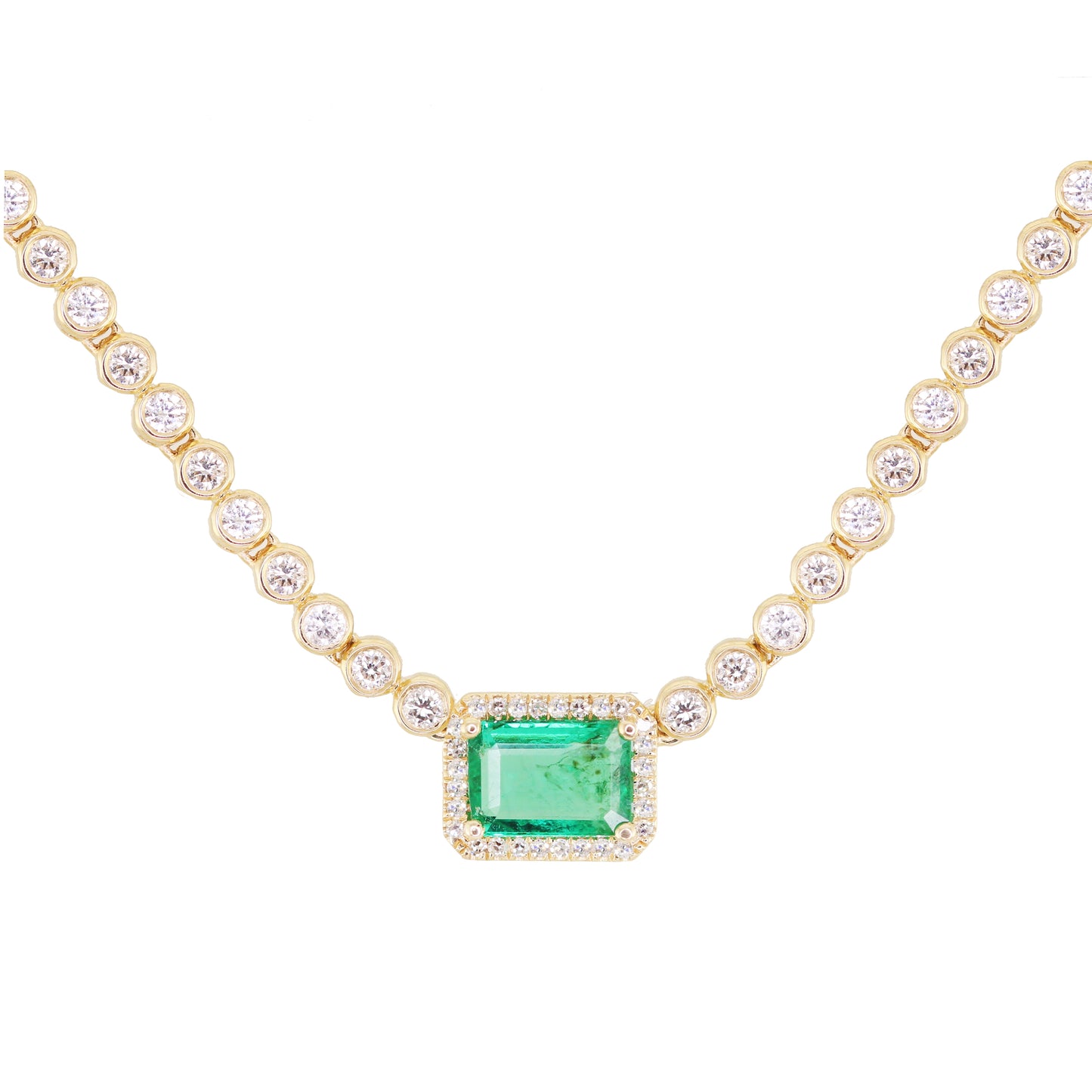 14kt gold and diamond emerald bezel necklace