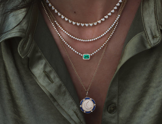 14kt gold heart diamond tennis necklace