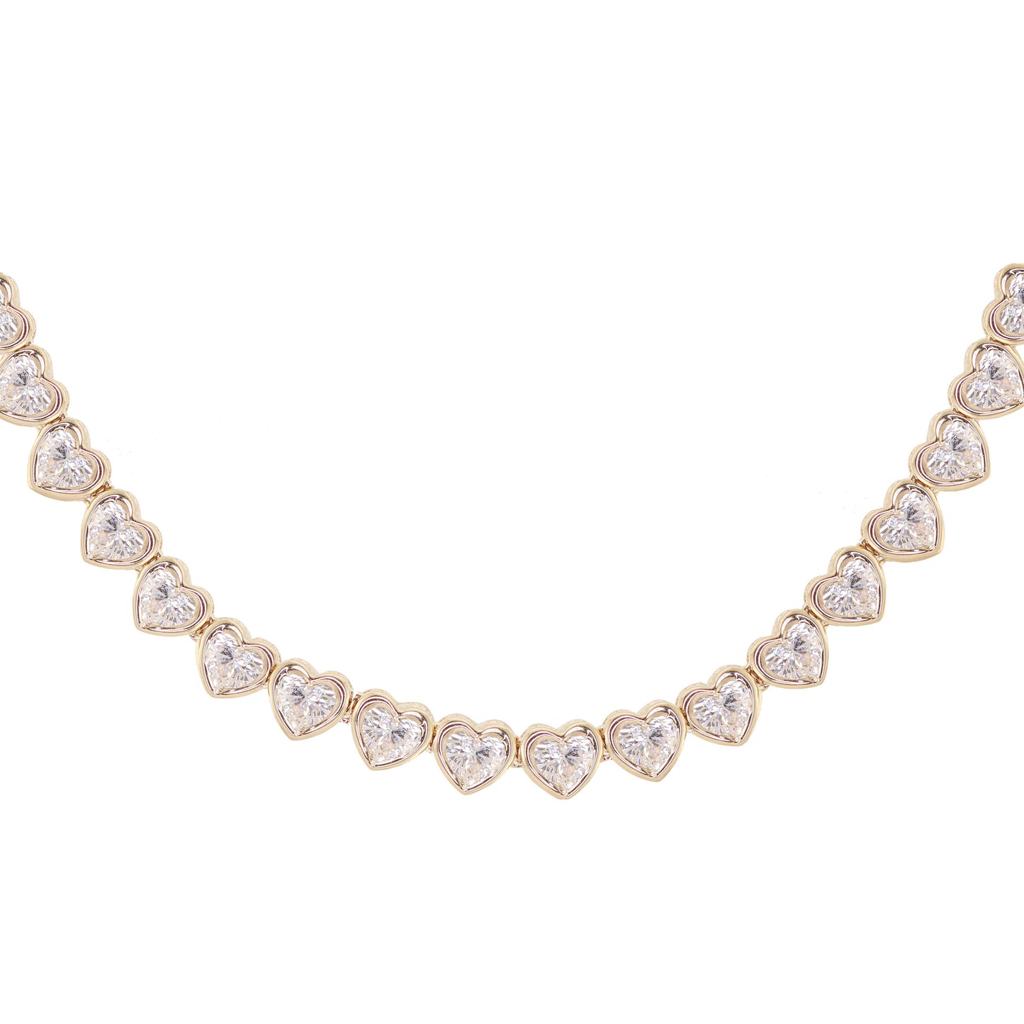 14kt gold heart diamond bezel tennis necklace