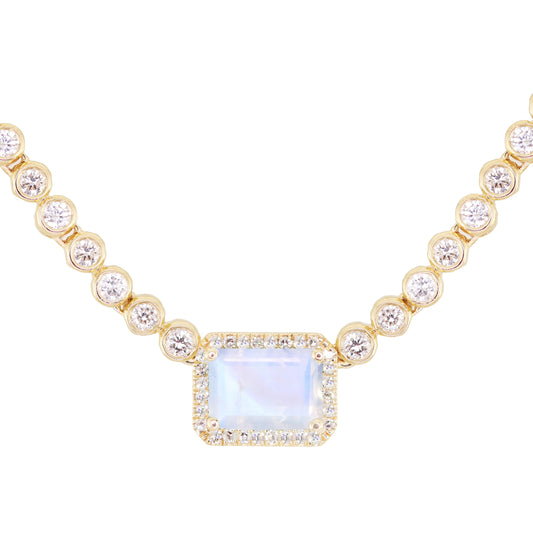 14kt gold and diamond moonstone bezel necklace