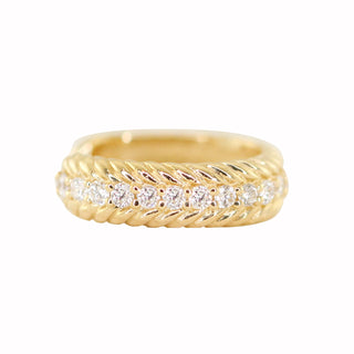 14kt gold single diamond row twisted ear band