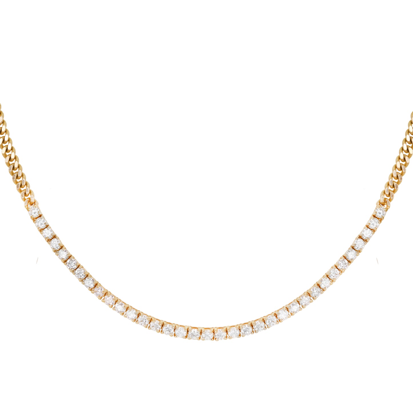 14kt gold diamond row flat link necklace