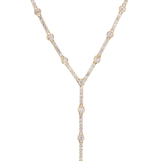 14kt gold diamond section lariat necklace