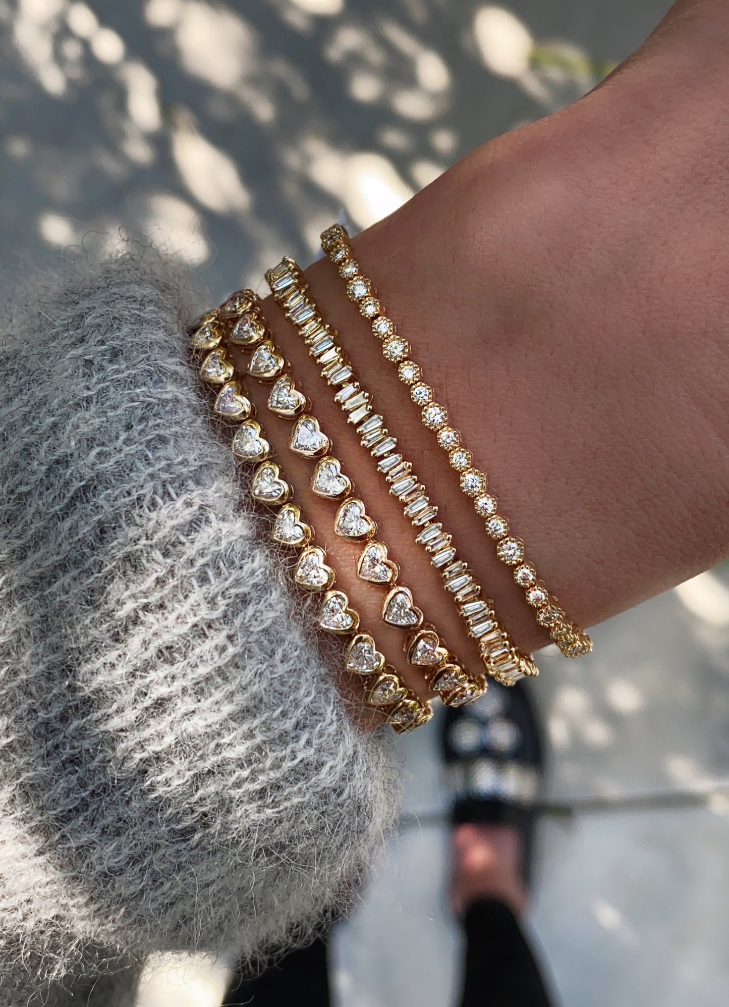 14kt gold heart diamond tennis bracelet