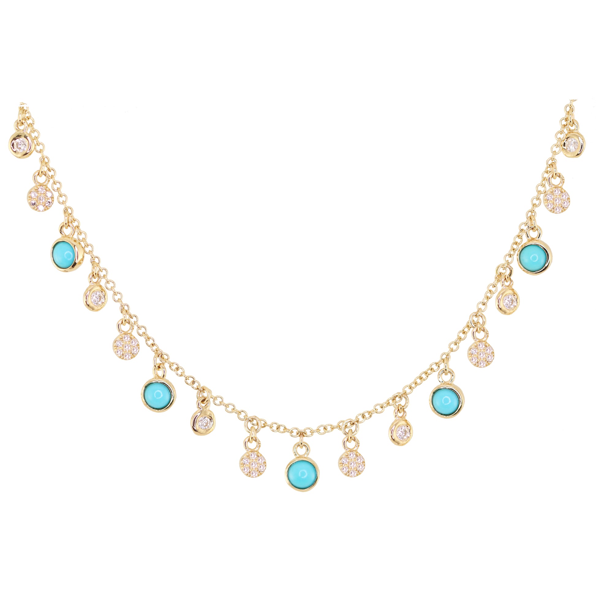 14kt yellow gold and diamond disk turquoise drip necklace - Luna Skye