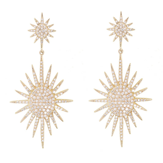 14kt gold and diamond double starburst drip earring