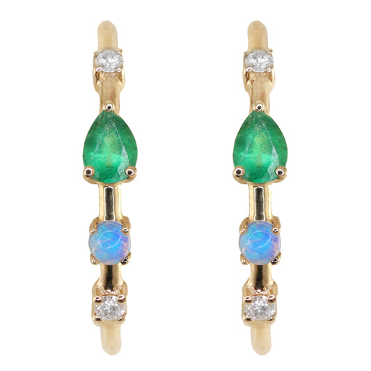 NEW! 14kt gold emerald opal diamond eleuthera hoop