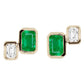 14kt gold emerald cut diamond emerald bezel stud