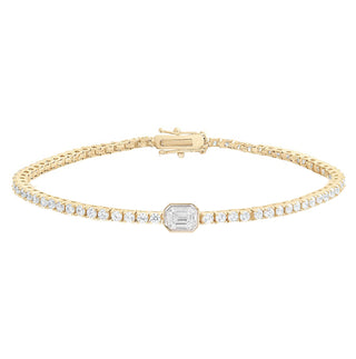 14kt gold emerald cut diamond bezel whisper tennis bracelet