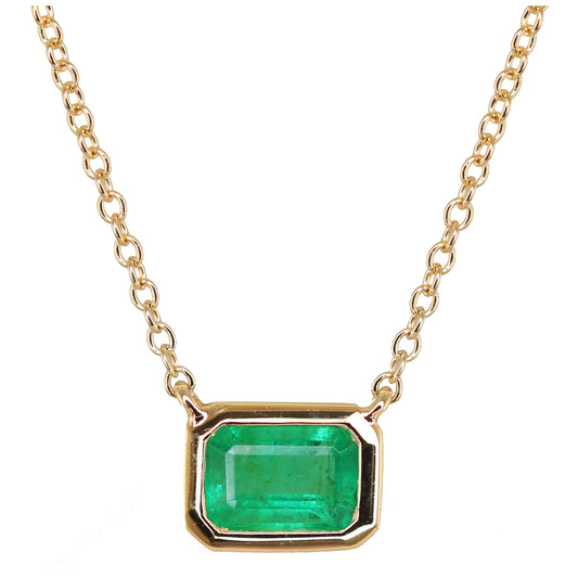 14kt gold emerald bezel necklace