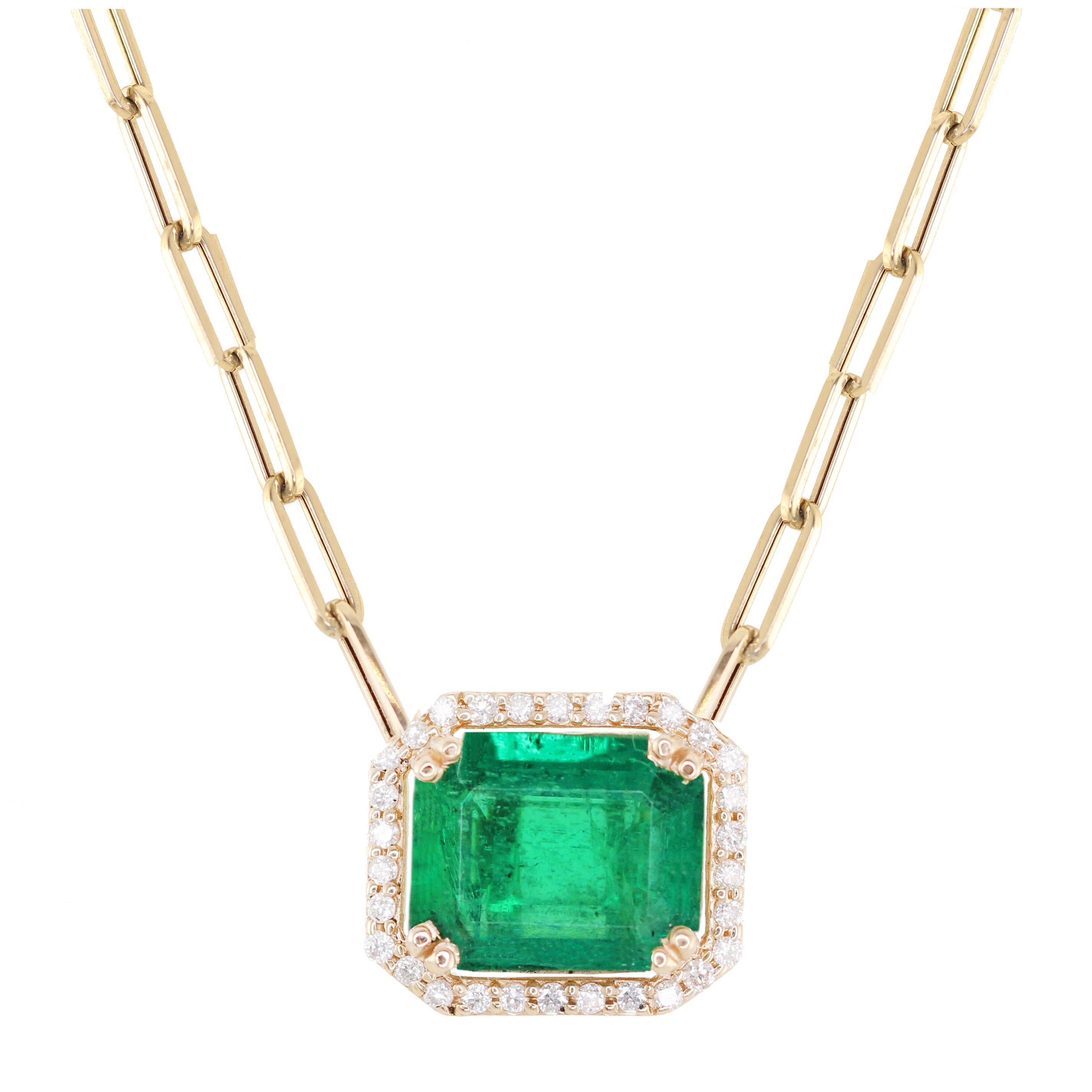 18ct Yellow Gold & Square Emerald Necklace - Nicholas Wylde