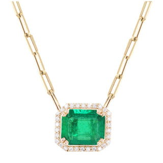 14kt gold and diamond emerald cut emerald necklace