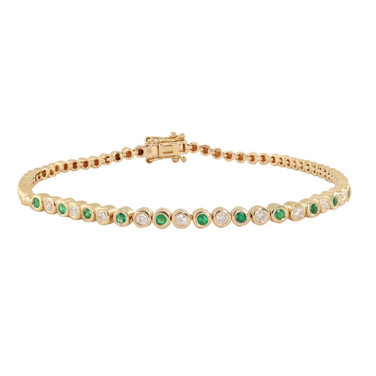 14kt gold diamond and emerald bezel bracelet