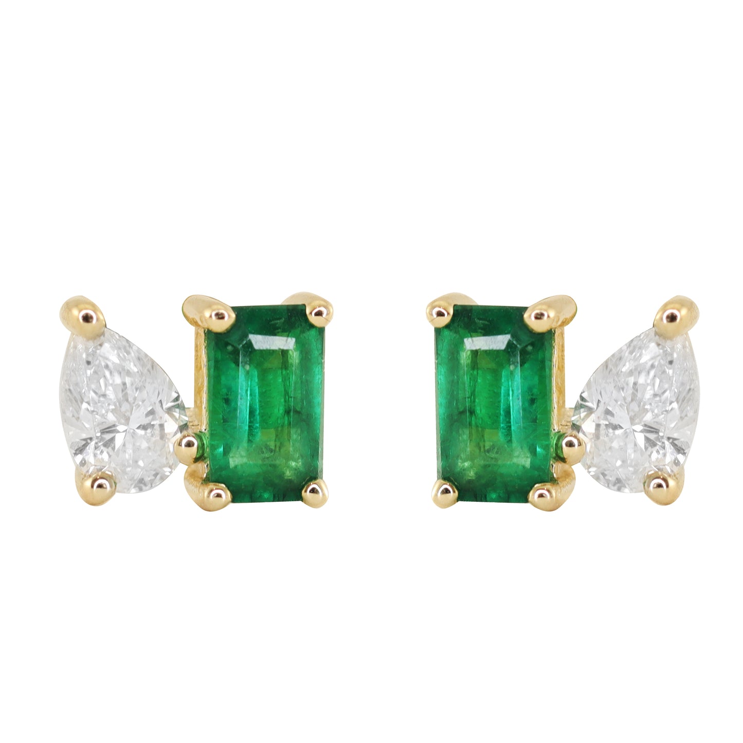 14kt gold emerald diamond deco studs