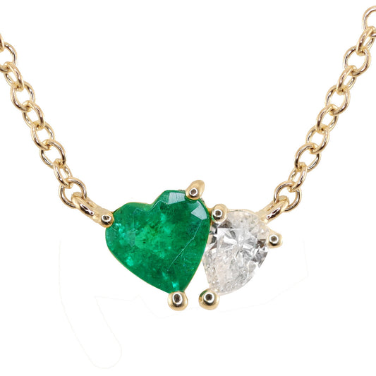 14kt gold floating emerald heart teardrop diamond necklace