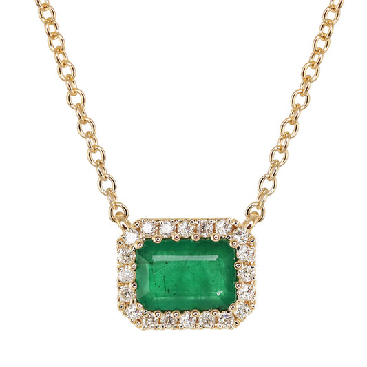 14kt gold and diamond emerald halo necklace