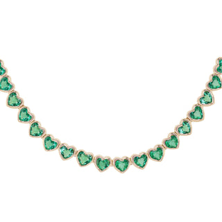 14kt gold heart emerald bezel tennis necklace