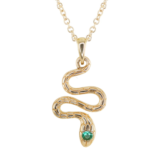 14kt gold emerald head snake charm necklace