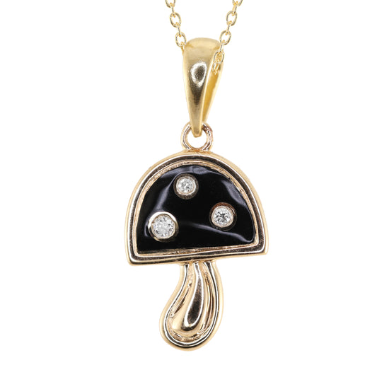 14kt gold and diamond enamel mushroom necklace