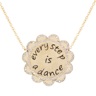14kt gold and diamond flower disk every step necklace