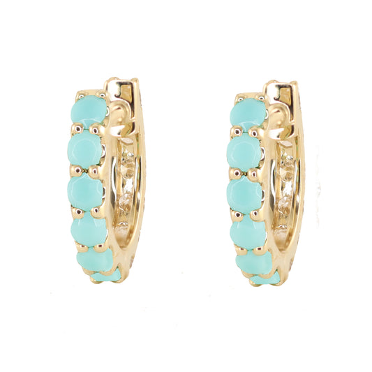 14kt gold double sided diamond turquoise hoop