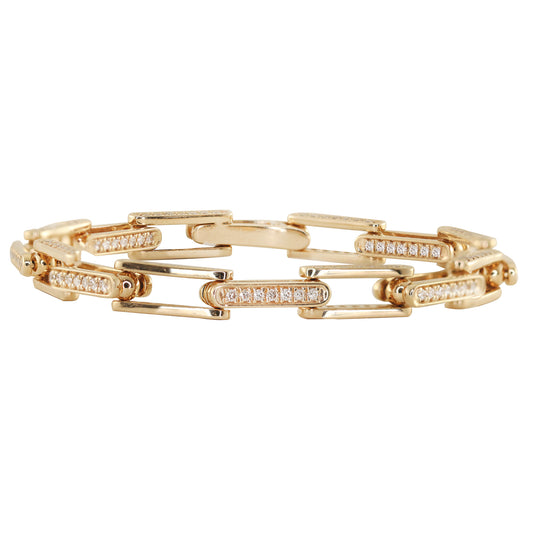 14kt gold and diamond solid geo link bracelet