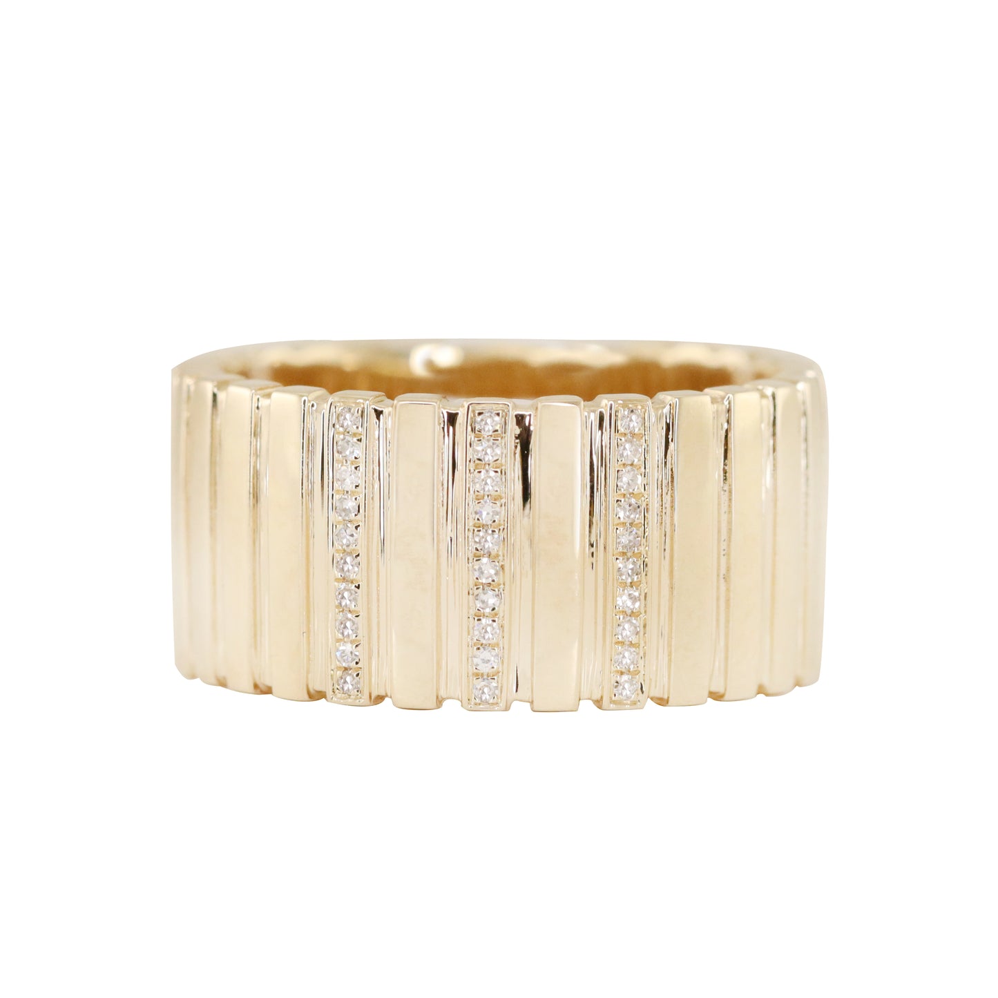 14kt gold and diamond grande ribbed ring