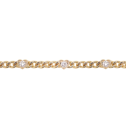 14kt gold heart diamond bezel chain bracelet