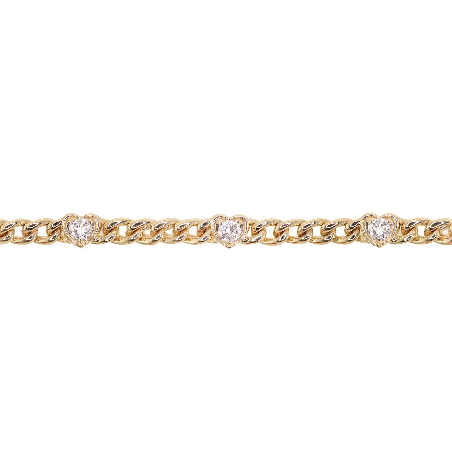 14kt gold heart diamond bezel chain bracelet