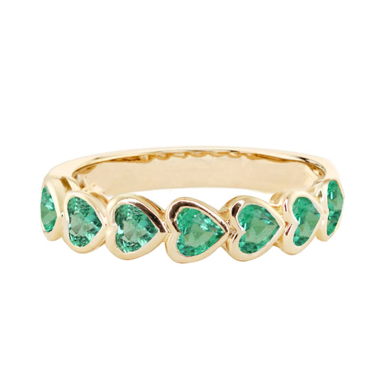 14kt gold heart emerald bezel ring