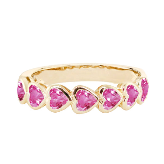 14kt gold heart pink sapphire bezel ring