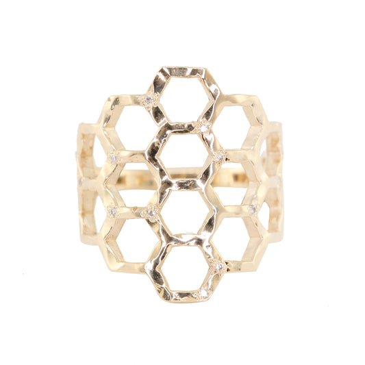 14kt gold and diamond honeycomb ring