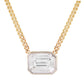 14kt gold illusion emerald cut diamond bezel necklace on flat link chain