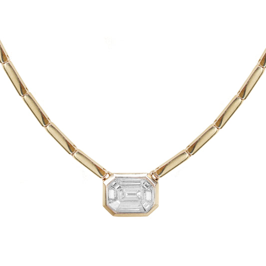 14kt gold bar illusion emerald cut bezel necklace