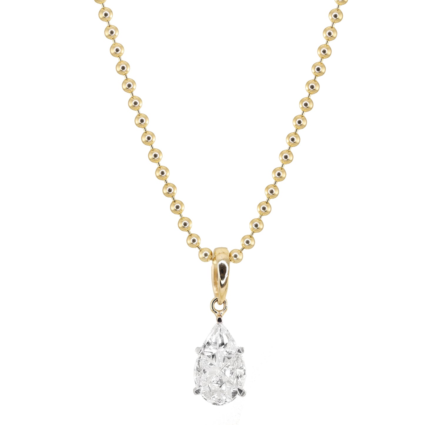 14kt gold illusion teardrop diamond necklace on ball chain