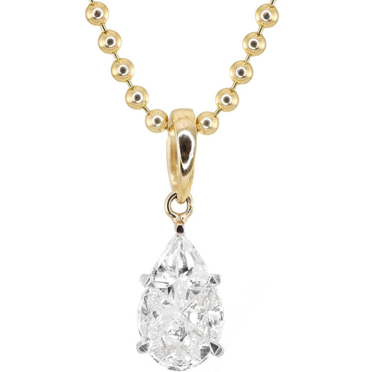 14kt gold illusion teardrop diamond necklace on ball chain