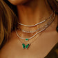 14kt gold and diamond malachite baby butterfly necklace