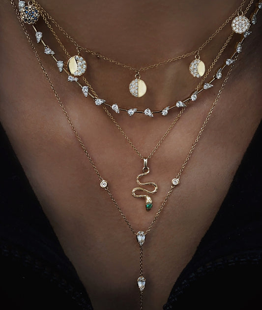 14kt gold emerald head snake charm necklace
