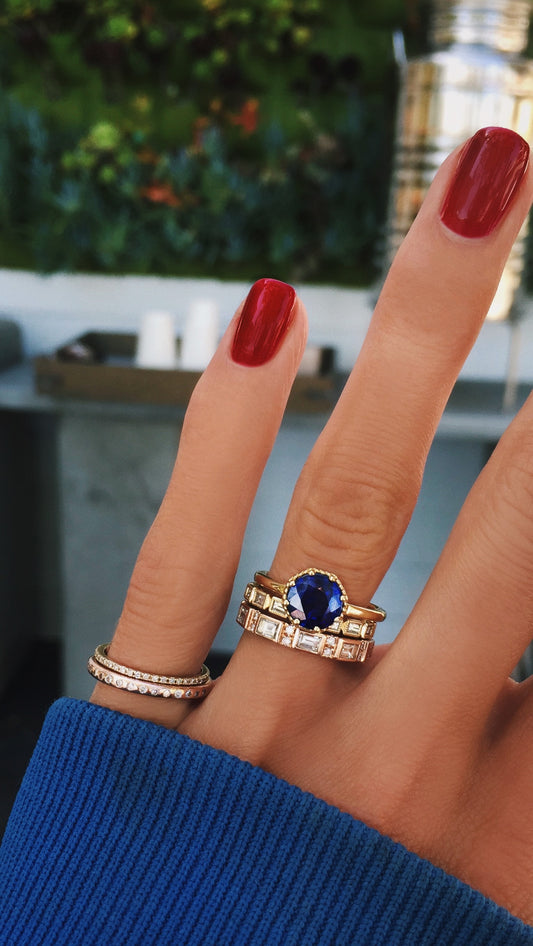 14kt gold milgrain blue sapphire octagon ring - Luna Skye