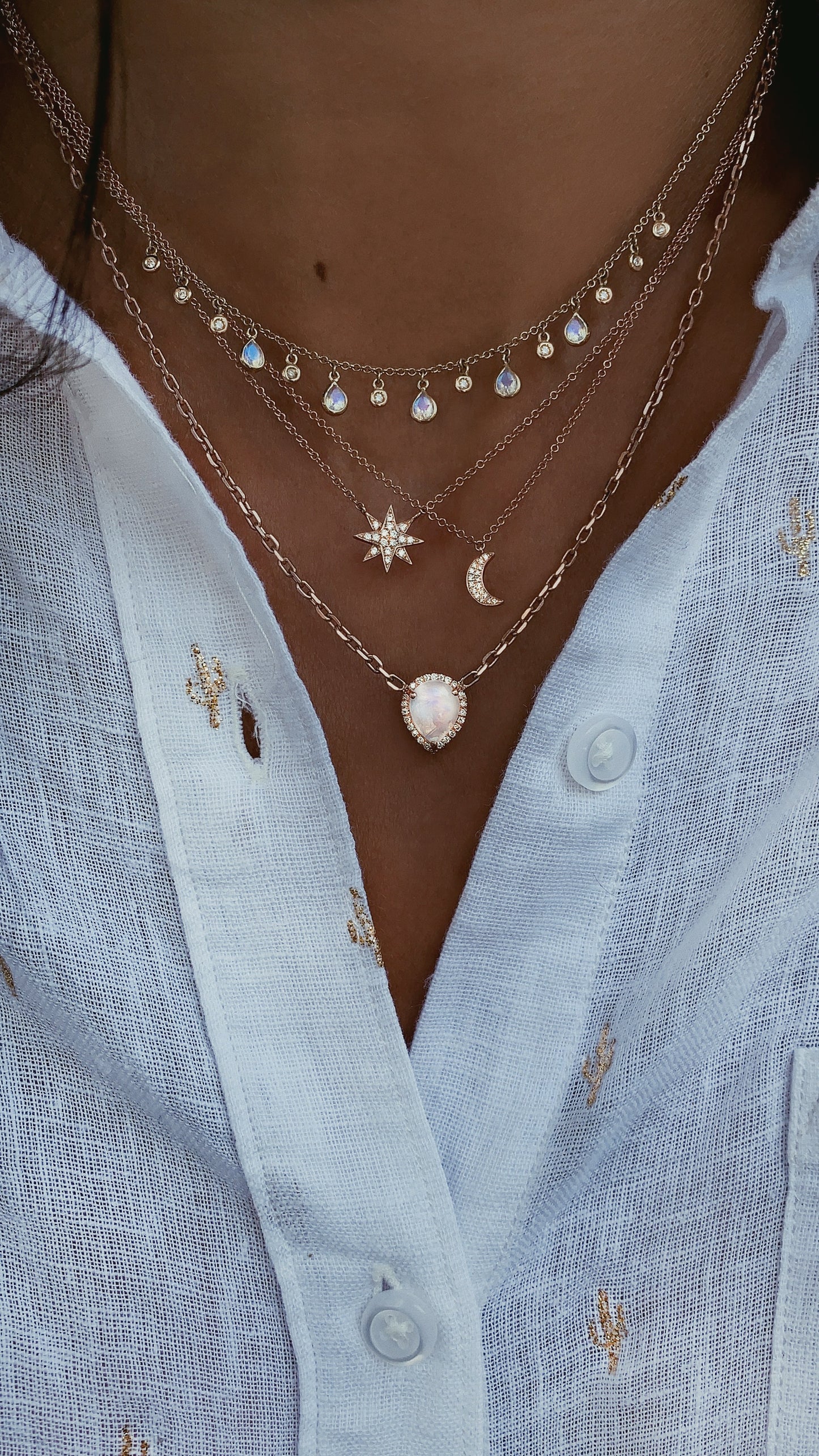 14kt gold and diamond moonstone teardrop drip necklace - Luna Skye