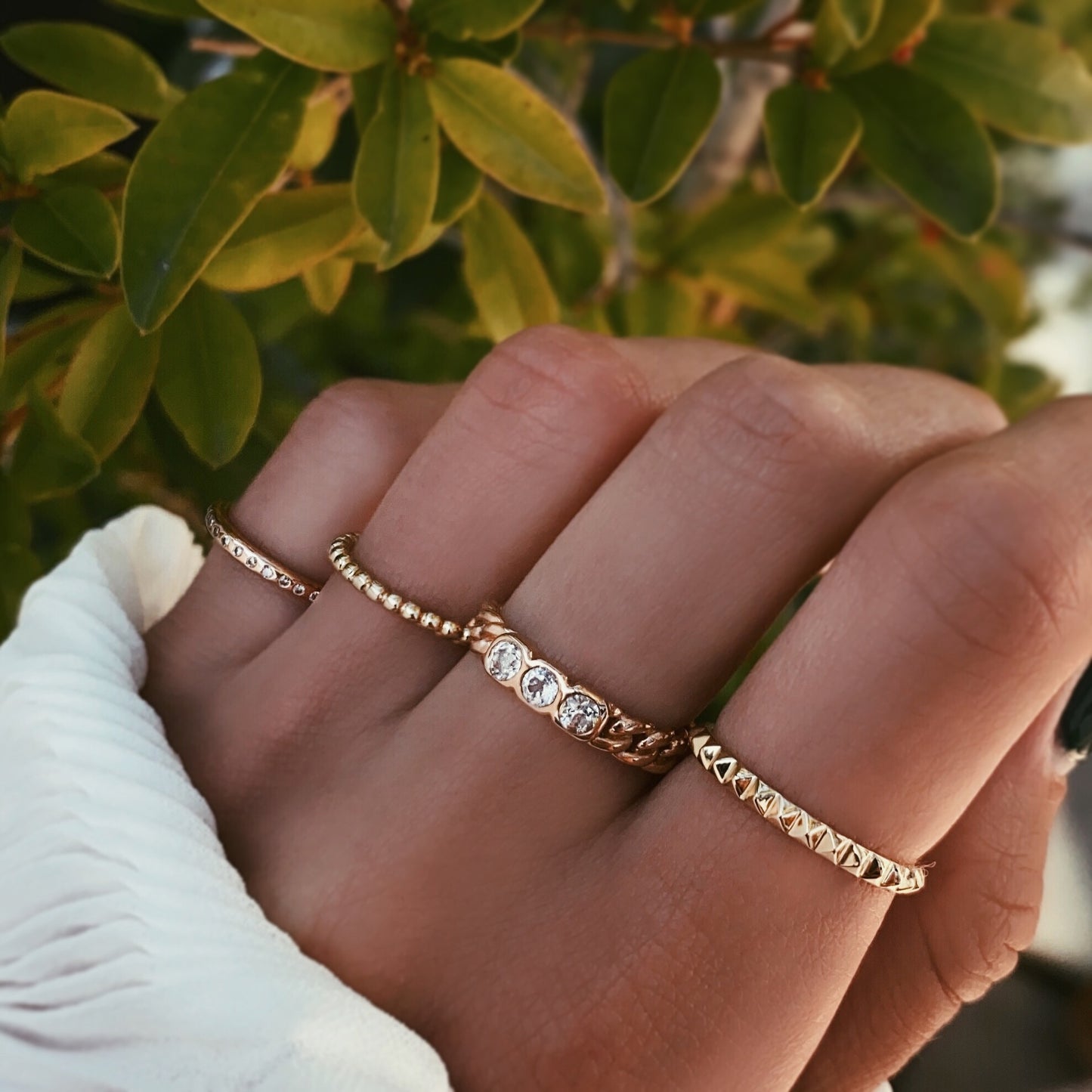 14kt gold and spaced pave white diamond ring