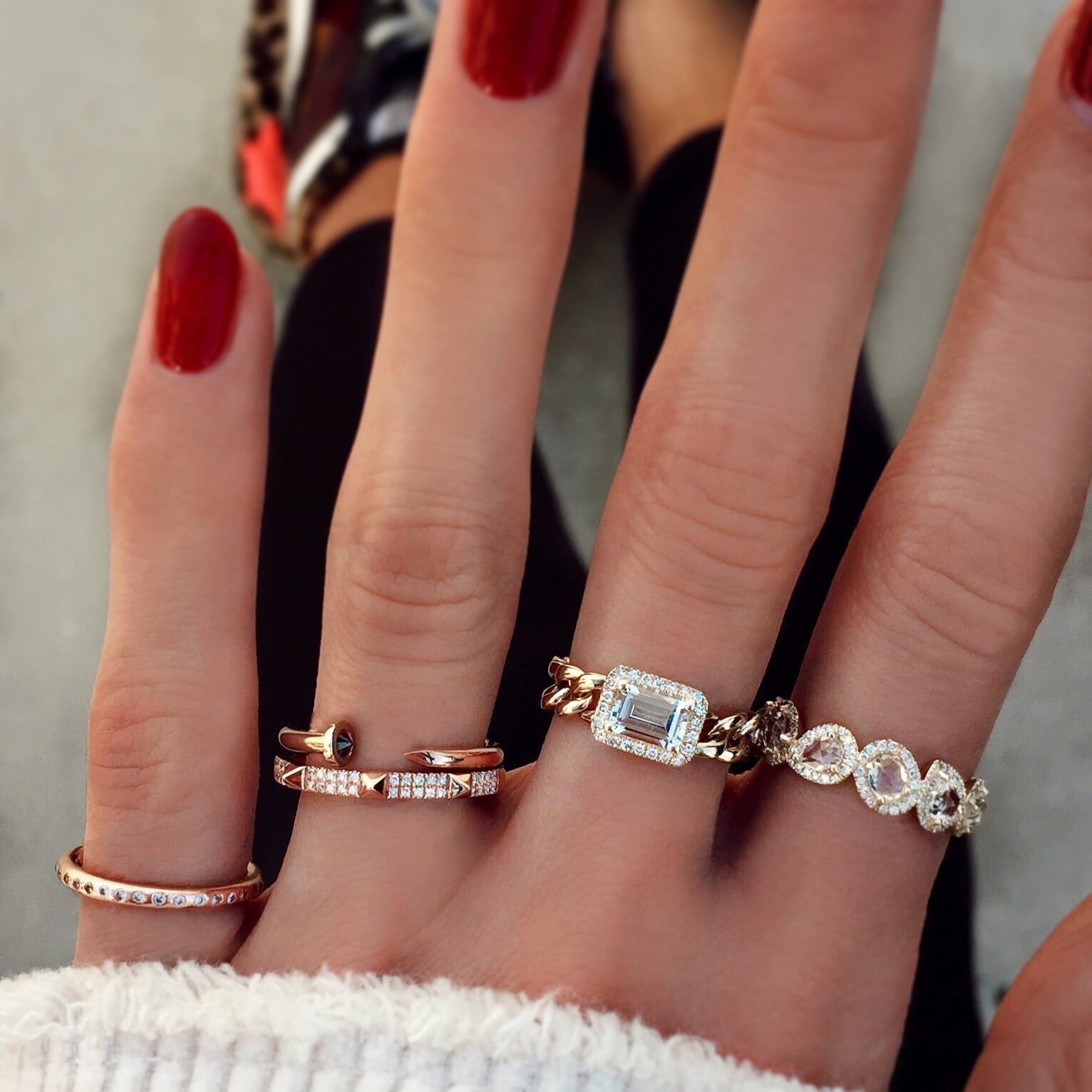 14kt gold and diamond white topaz chain ring - Luna Skye