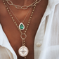 14kt gold and diamond large teardrop emerald bezel necklace