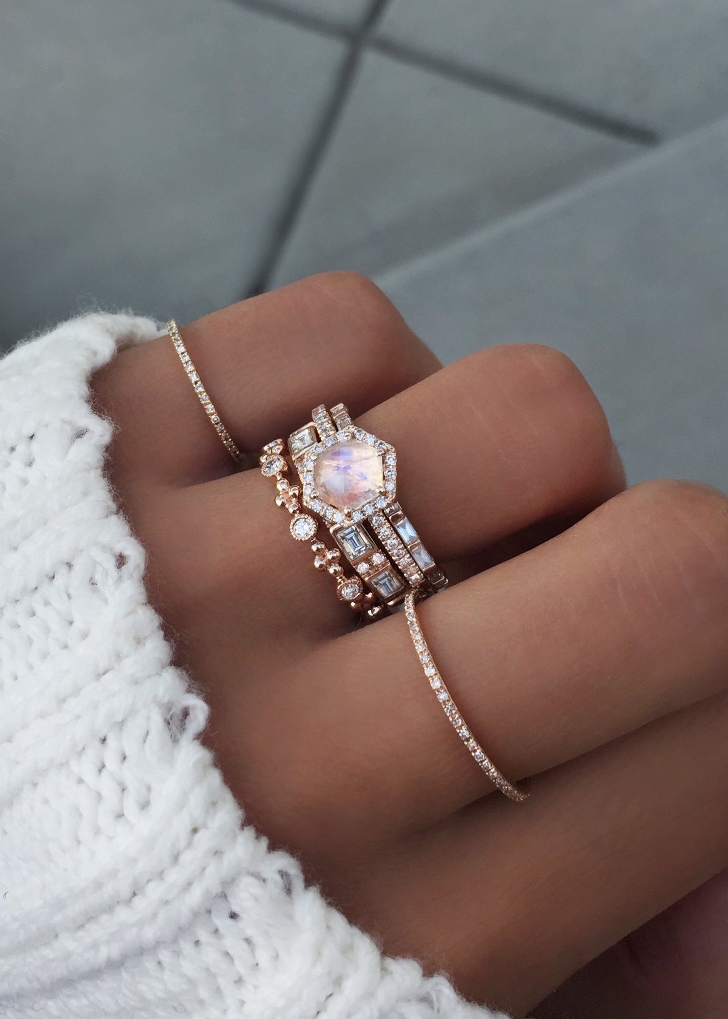 14kt gold and diamond moonstone hex ring - Luna Skye