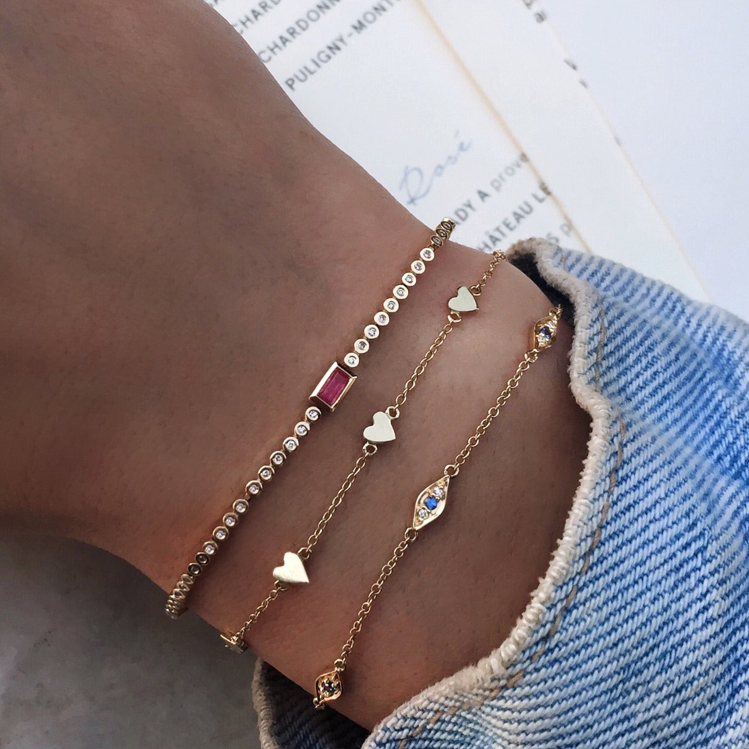 14k gold diamond bezel baguette bracelets