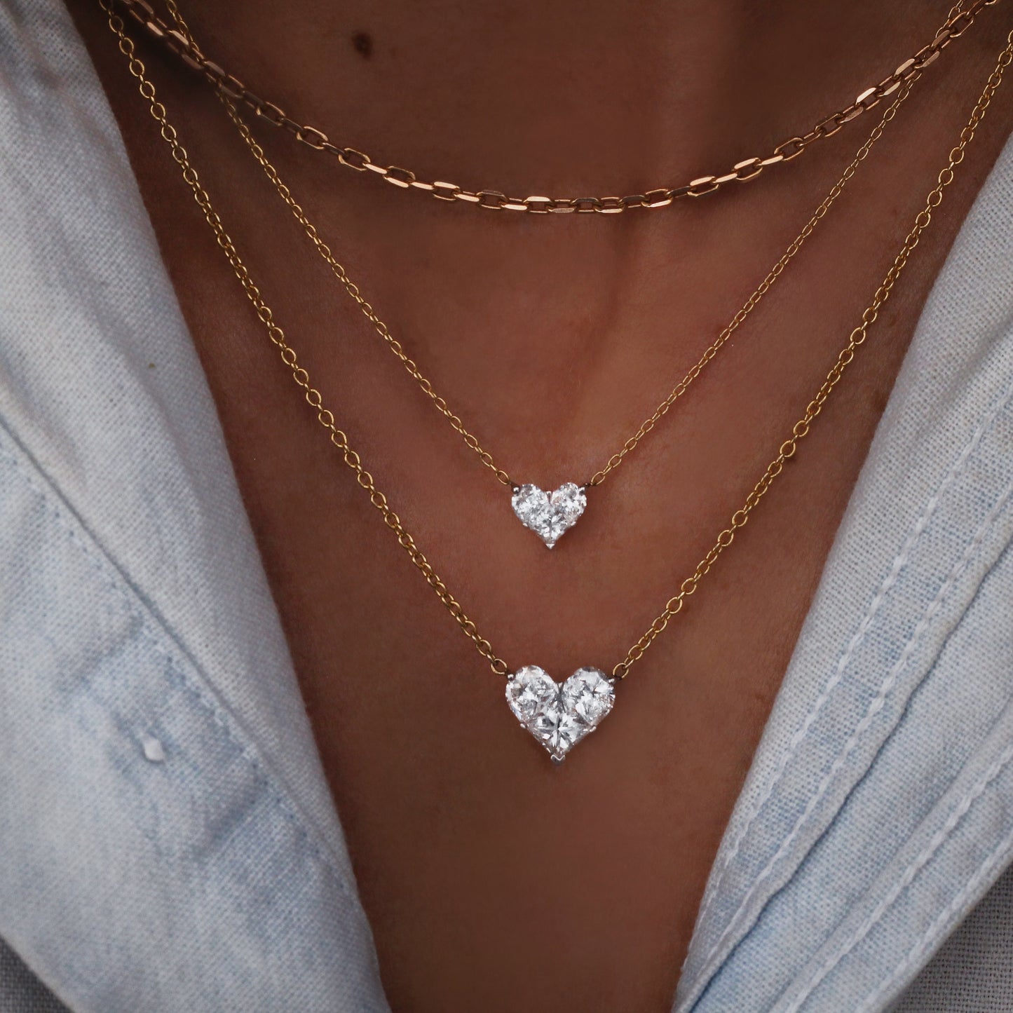 14kt gold large full diamond heart necklace