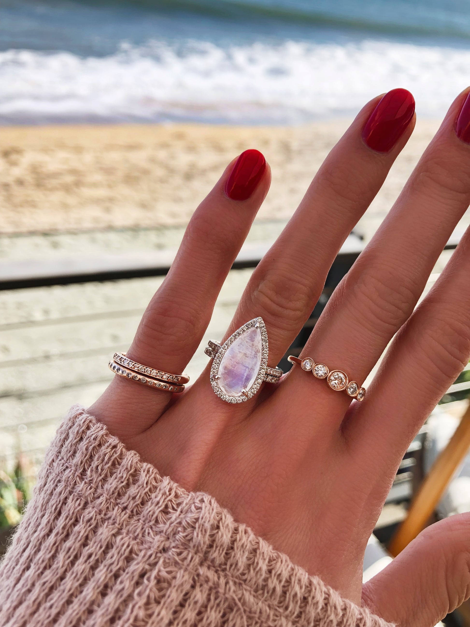 14kt gold and diamond elongated teardrop moonstone ring - Luna Skye